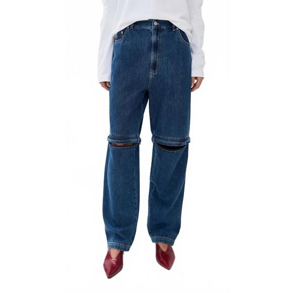 NEW TIBI lars denim convertible zip jean in classic blue